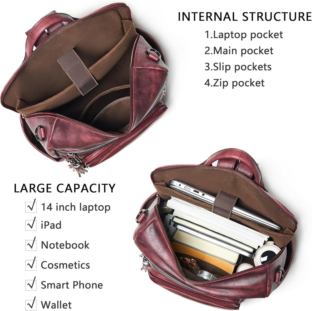 Shrrie Mochila de cuero vegano para computadora portátil para mujer...