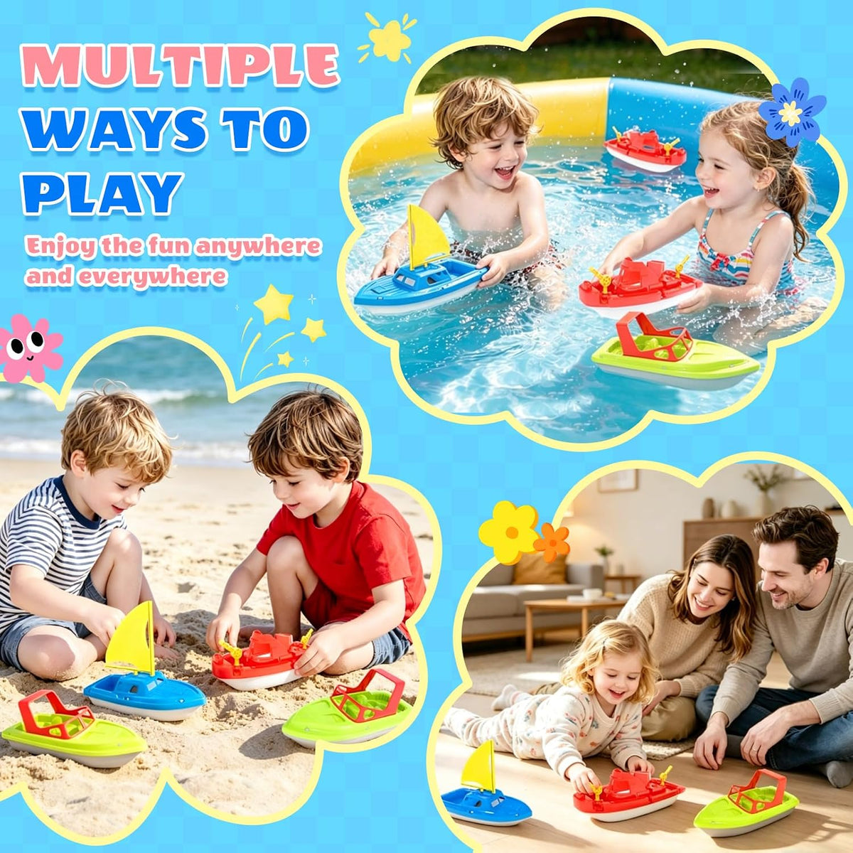 Flota de botes de juguete para niños pequeños, botes acuáticos flotantes para piscina, baño y playa, juego de botes coloridos para niños de 3 a 5 años