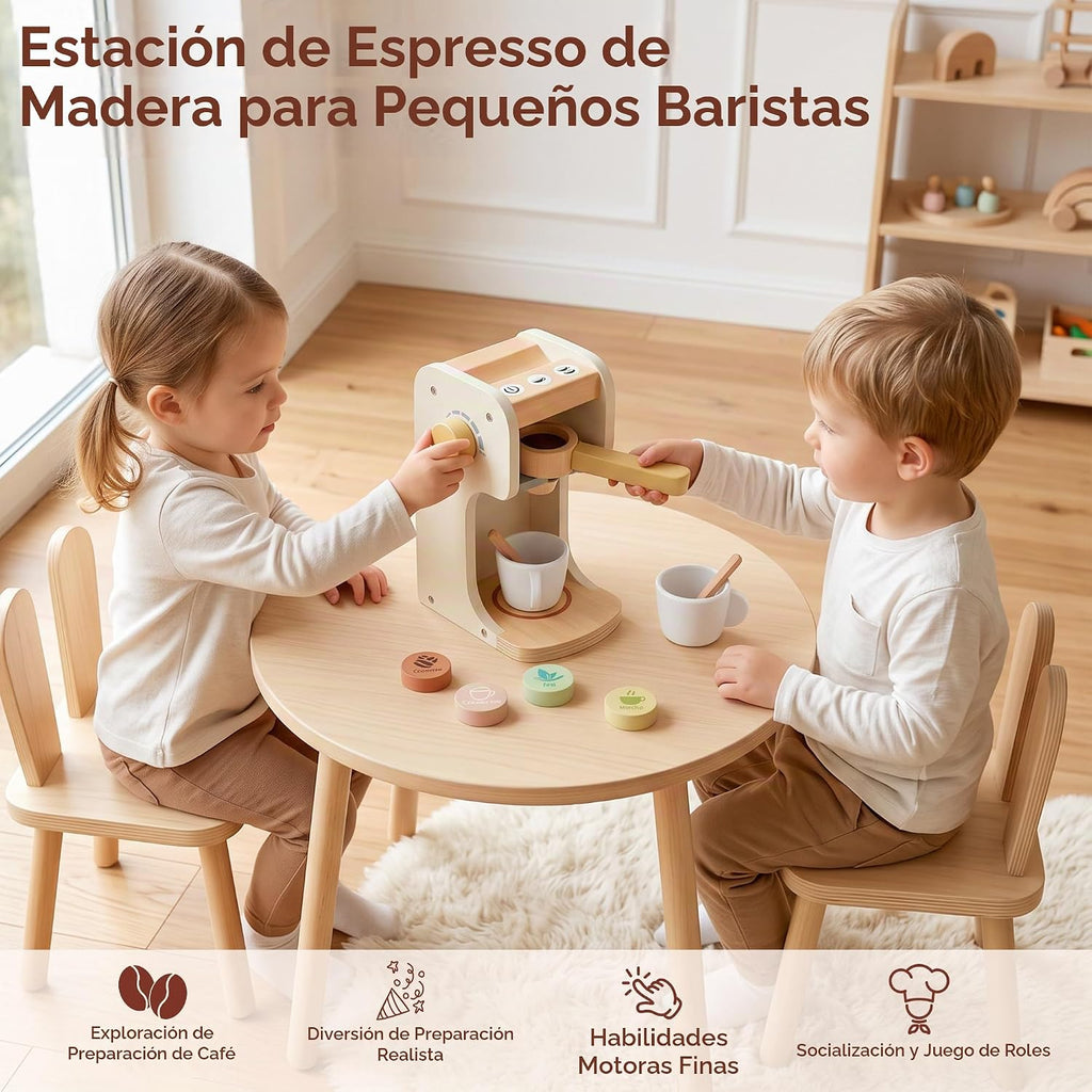 Freniland Juguete clásico de madera para cafetera, juego para preparar y servir para niños pequeños, juguete educativo de cocina para niños a partir de 3 años