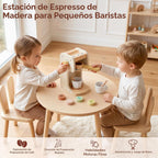 Freniland Juguete clásico de madera para cafetera, juego para preparar y servir para niños pequeños, juguete educativo de cocina para niños a partir de 3 años