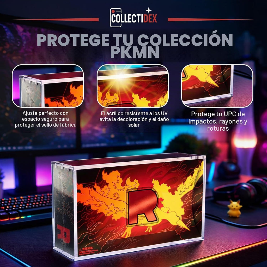 Vitrina acrílica para Team Rocket's Moltres ex Ultra-Premium Collection UPC con tapa magnética de 8 + 0.197 in, acrílico con imanes de 0.197 x 0.118 in, compatible con Moltres UPC (funda