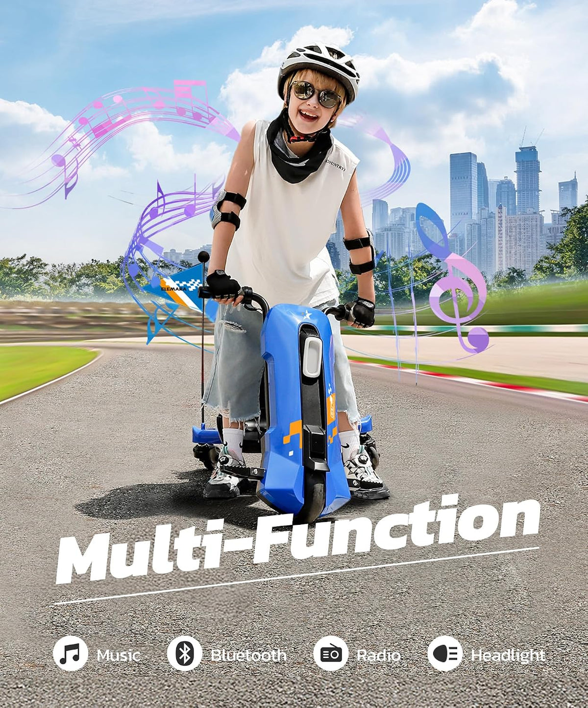 Drift Kart con Velocidad Infinita sin Escalas, Go Karts de 12V para Derrape para Niños con Asiento Ajustable, Go Kart para Niños de 5 MPH con Música, Bluetooth, Luz, Pancarta, para Niños de 6-14 Años, Azul