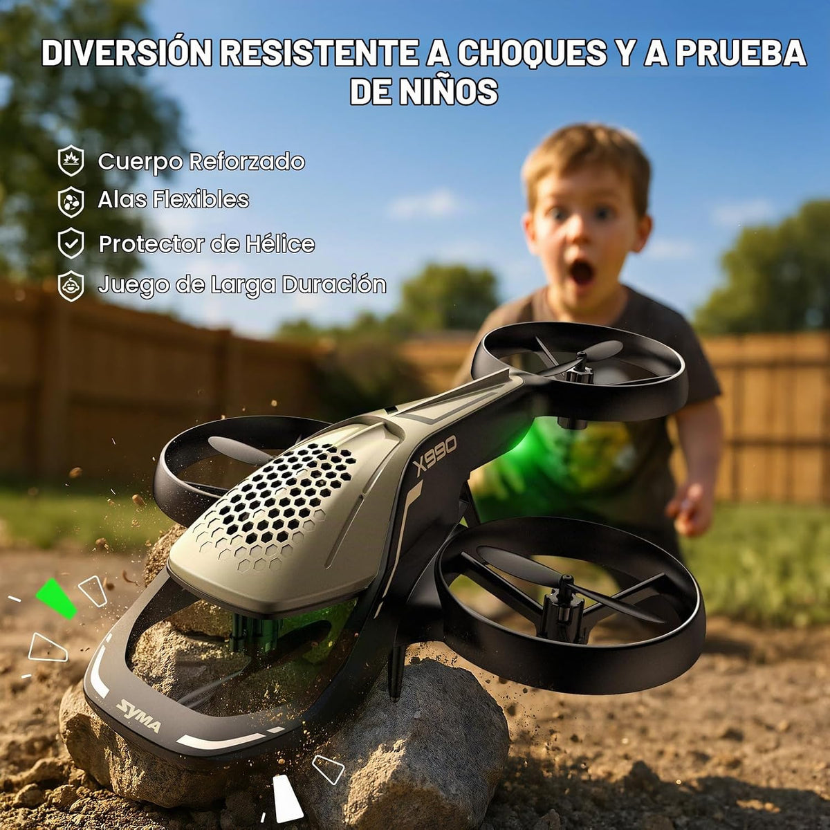 SYMA X990 - Avión RC para niños, acrobacias volando con protector de hélice