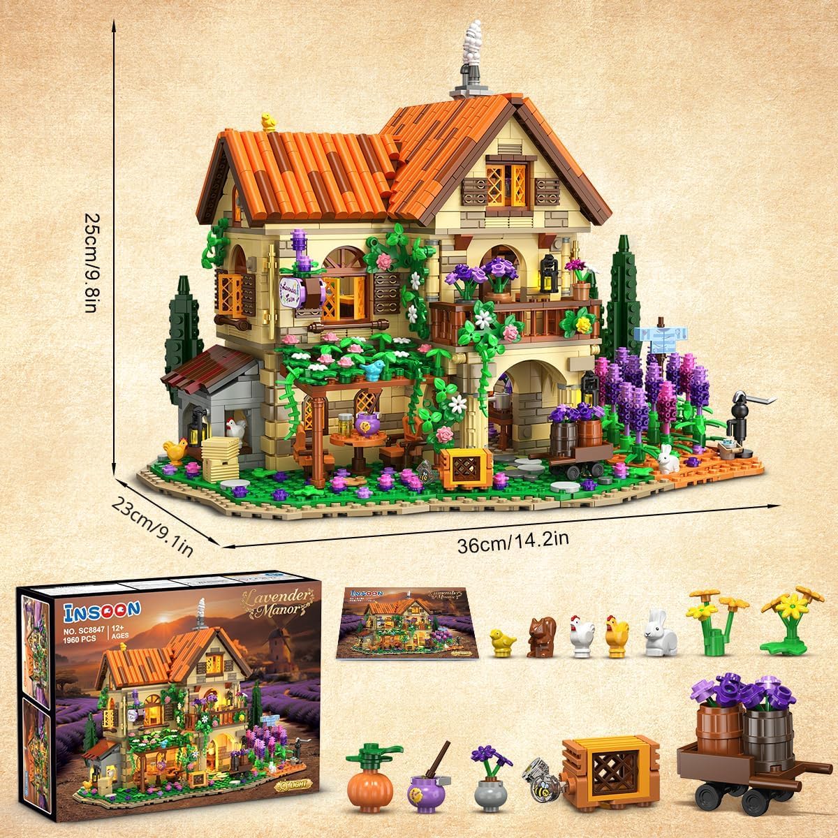 INSOON Lavender Cottage House Building Set con Lights para Adults Teens 12+
