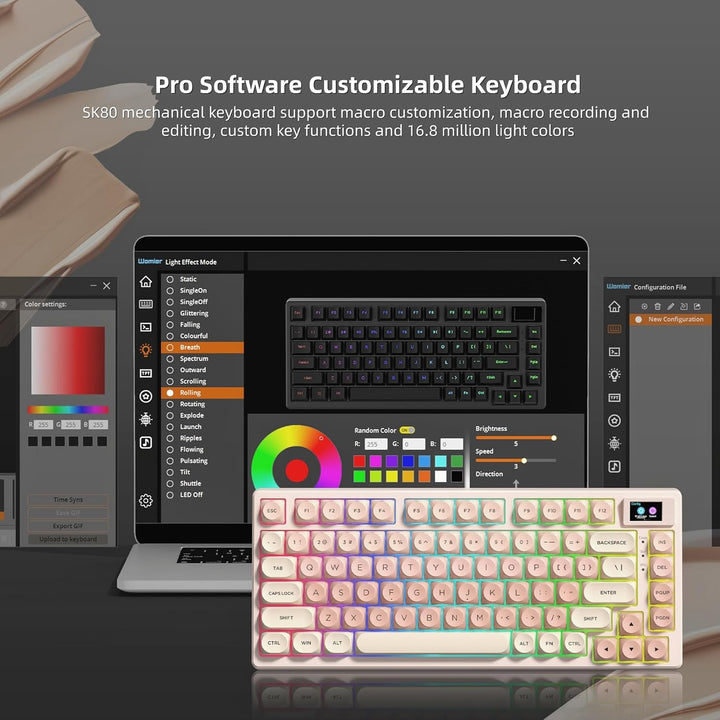 Womier SK80 Teclado Mecánico Gaming 75% con Pantalla Multimedia a C...