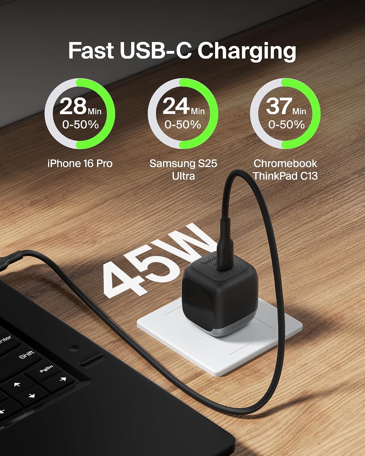 Belkin Bloque de carga USB C de 45 W (paquete de 2) - Cable USB C incluido - Carga rápida PD3.1 PPS - Samsung Galaxy S25, S24, Apple iPhone 17, Air, Pro, Pro Max, Google Pixel 10, Nintendo Switch, etc
