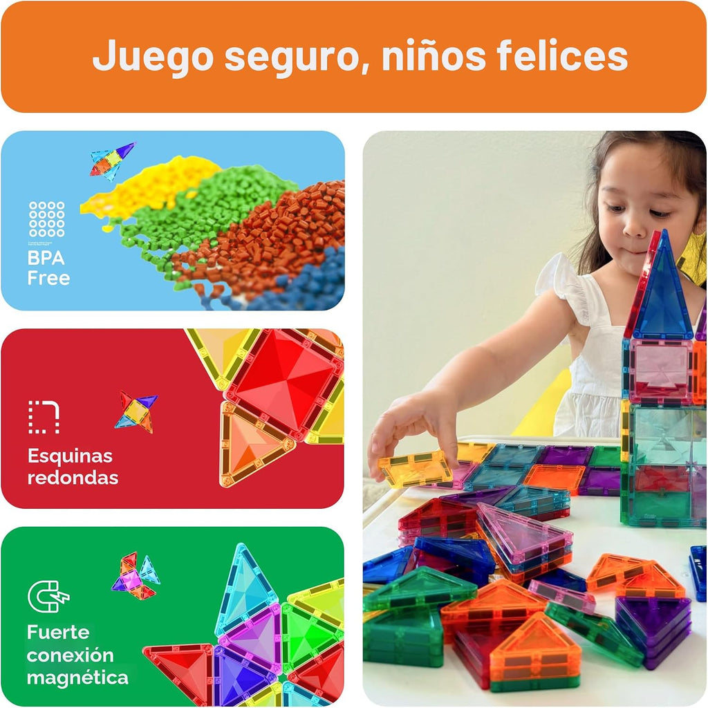 PicassoTiles 120 piezas de fichas magnéticas de tamaño mini, juguetes magnéticos de la serie diamante, juego de bloques de construcción sensorial, aprendizaje STEM, tamaño de viaje, juguete educativo