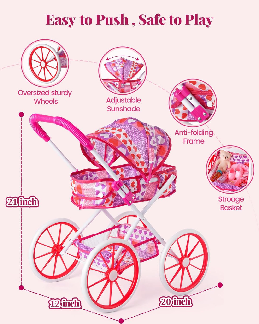 BABESIDE Cochecito de muñeca y accesorios Muñeca de bebé