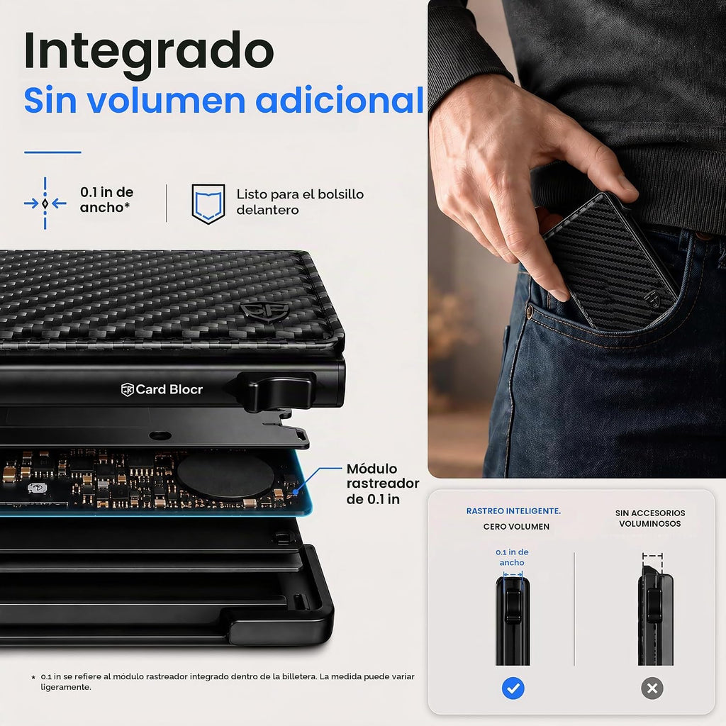Cartera desplegable para hombre, Negro carbón, Minimalista - Capacidad para 4-6 tarjetas