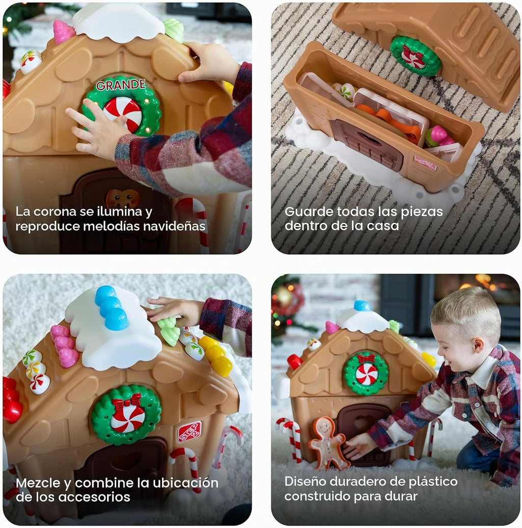 Step2 My First Gingerbread House, juguete interactivo navideño para niños, ilumina y reproduce música, incluye 20 accesorios, para niños pequeños de 1 año en adelante