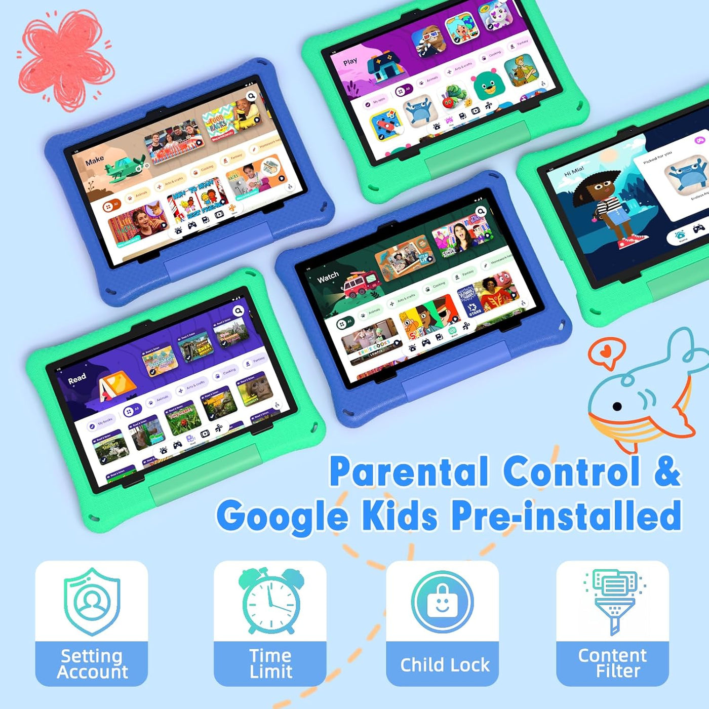 Tableta para niños: Tablet Android 15 de 10 pulgadas para niños, ba...