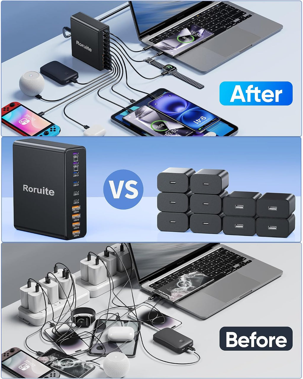 Estación de carga USB C de 1000W, bloque de cargador USB C súper rápido de