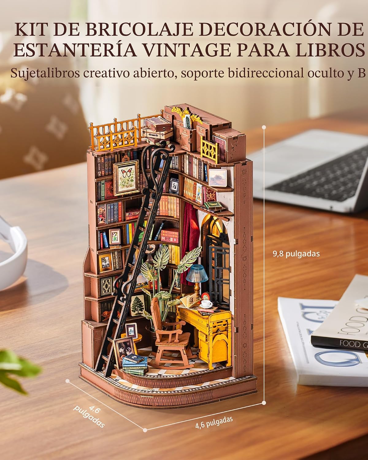 Rolife Kit de Rincón de Libros DIY Estudio de Esquina Silenciosa, Rompecabezas 3D Sujetalibros Británico Creativo Decoración de Estantería para Adultos, Kits en Miniatura de Casa Pequeña Kits de