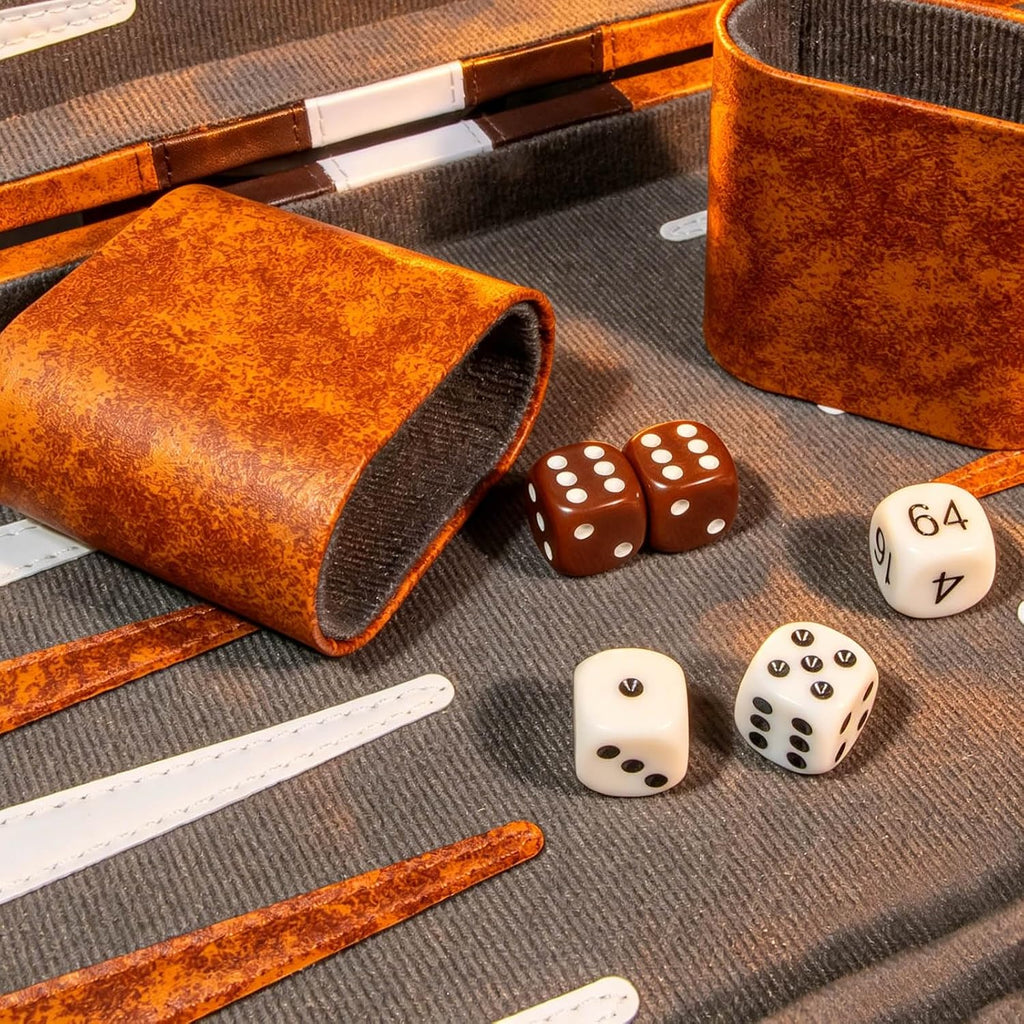 Backgammon - Juego de mesa clásico portátil con estuche de cuero para