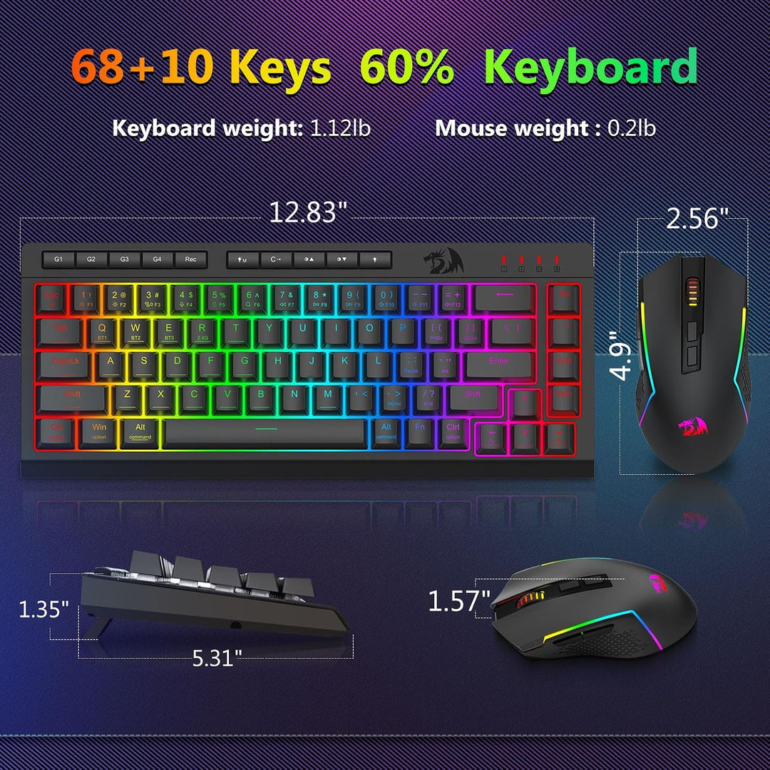 Redragon Combo de teclado y mouse inalámbricos para juegos, Bluetoo...
