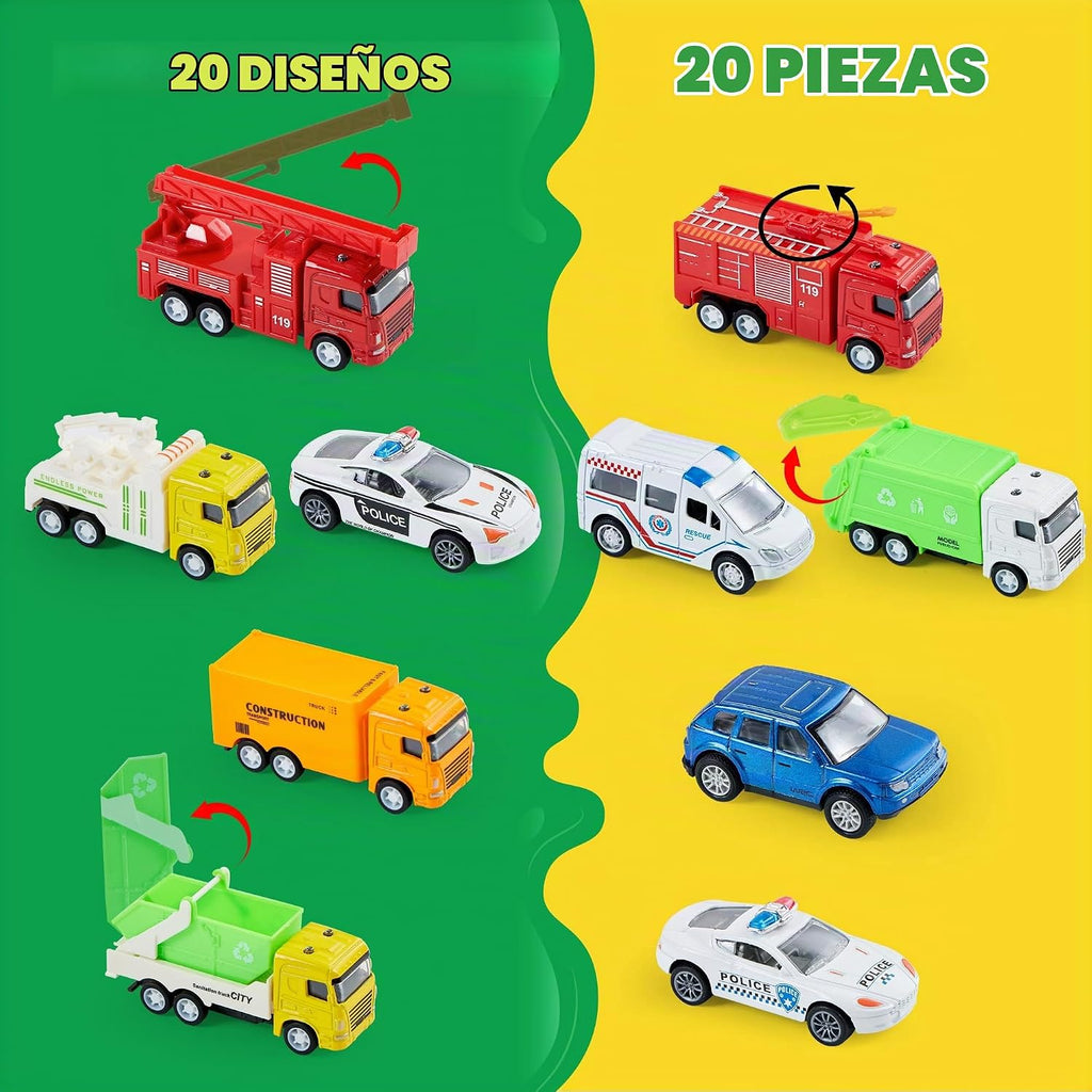 JOYIN 20 piezas de coches de juguete de metal fundido, juguetes de coche a granel, juego de vehículos para niños, recuerdos de fiesta para niños, adornos para pasteles, rellenos de calcetines, autos