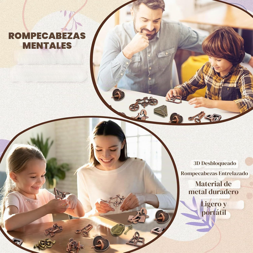 24 Piezas Rompecabezas Metálicos Tipo Enigma para Adultos, Puzzles Mágicos Muy Difíciles, Juegos Mentales de Alta Dificultad, Prueba de IQ y Lógica, Juego de Desenredo para Desafío Mental (Clásico)