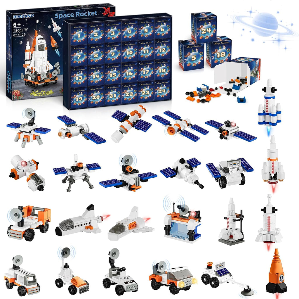 Calendario de Adviento 2026, juego de construcción de cohetes espaciales de Navidad compatible con Lego, bloque de construcción de la estación espacial, cuenta regresiva de 24 días, juguetes