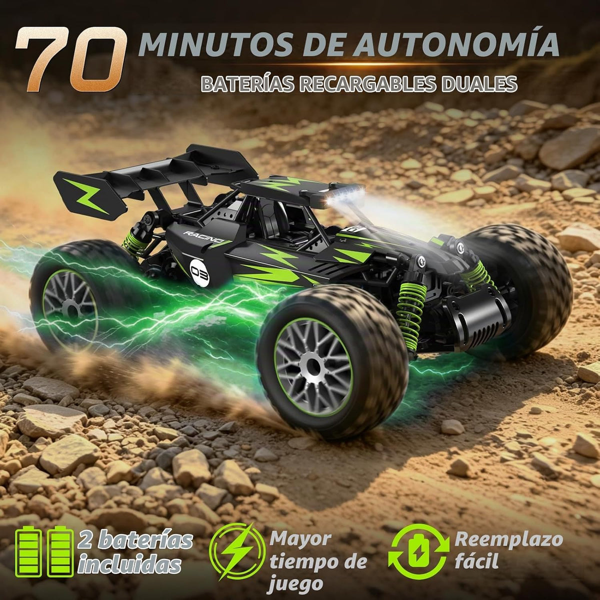 Geoxor Coche de control remoto a escala 1:14 de más de 30 KM/H de alta velocidad, cuerpo de aleación, autos RC rápidos para niños de 8 a 12, 2.4 GHz, todo terreno, camión a control remoto con 2