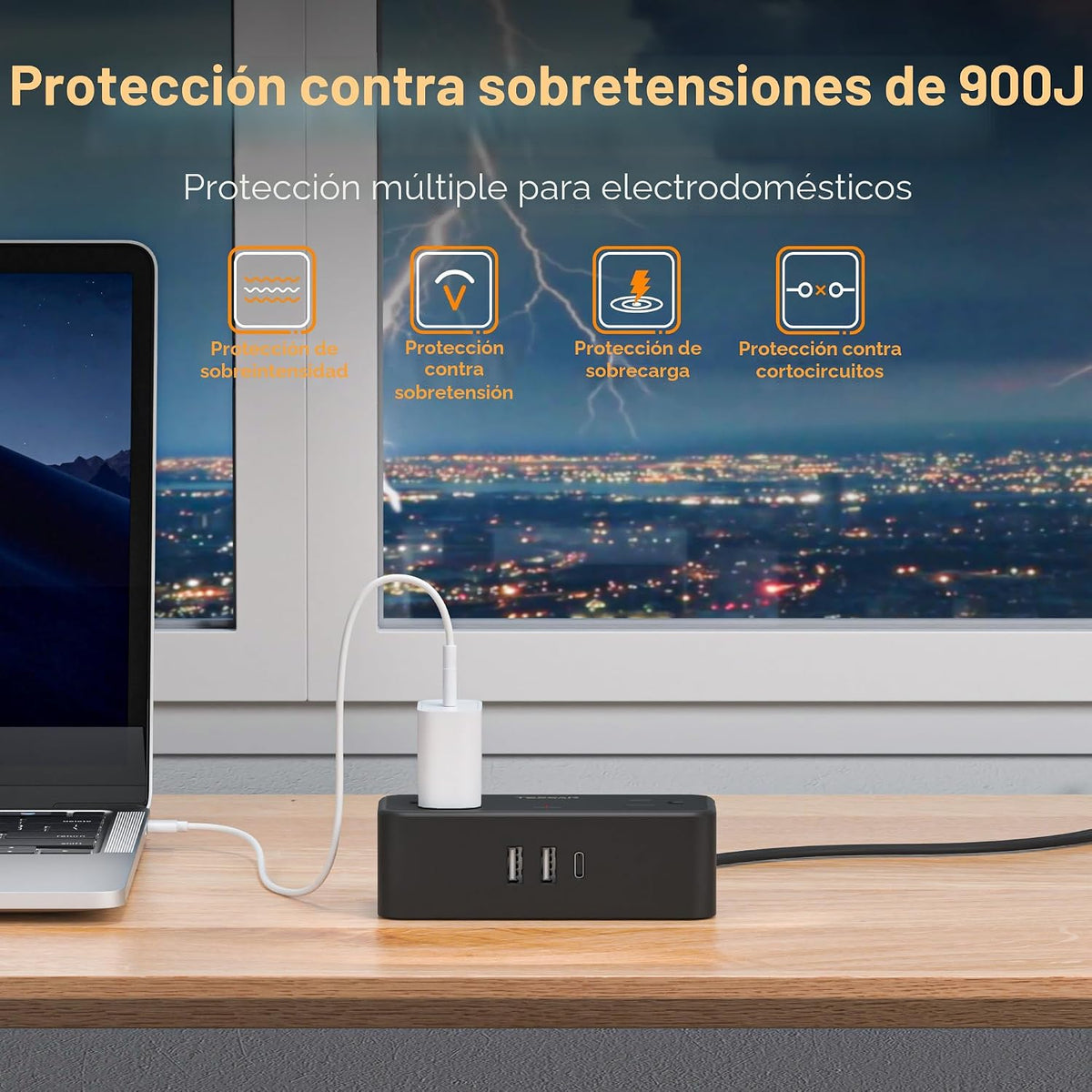 TESSAN - Cable de extensión de 5 pies, regleta de alimentación con protección contra sobretensiones 900J, color negro