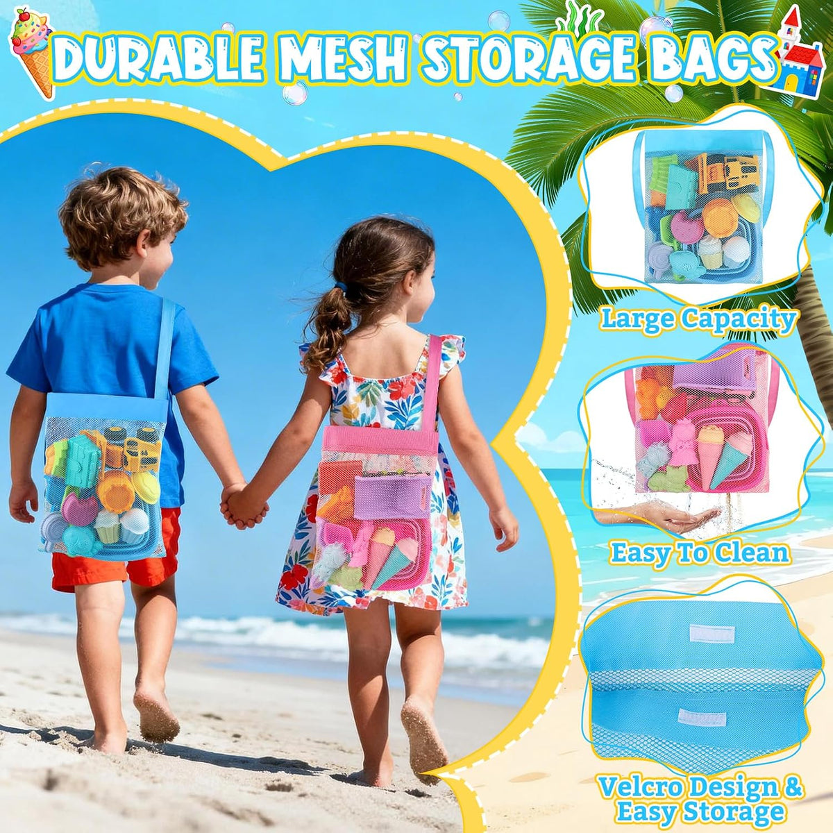 Juguetes de playa con 2 camiones, cubos plegables para niños de 3