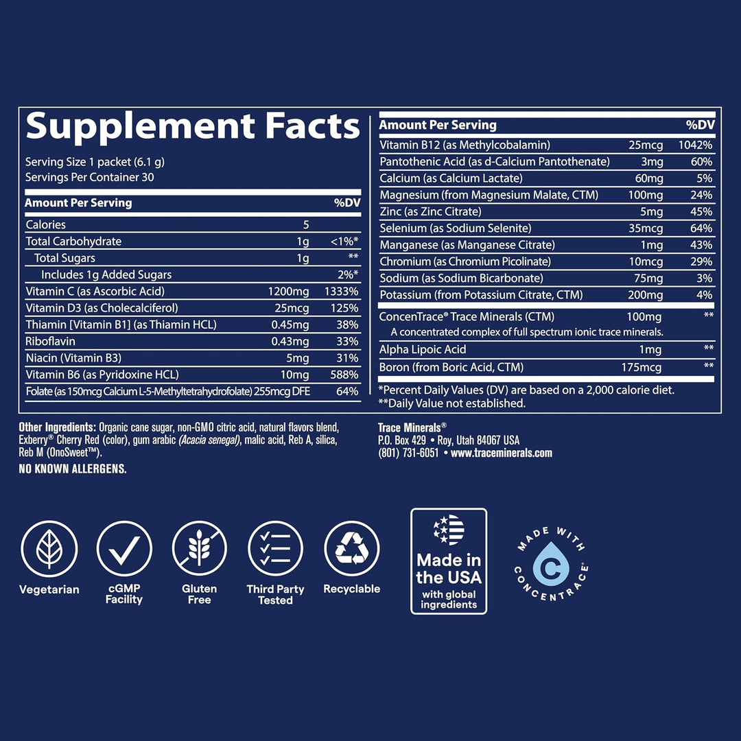 Trace Minerals Power Pak - Paquetes de electrolitos en polvo | 1200...