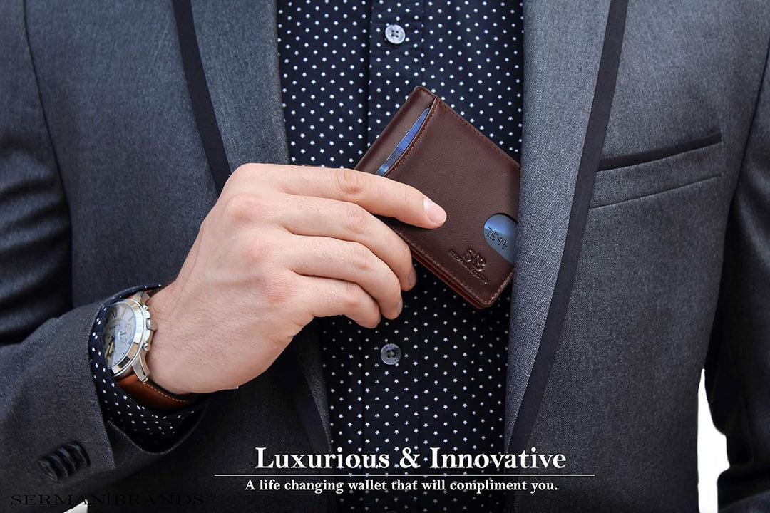 SERMAN BRANDS RFID Blocking Slim Bifold Genuine Leather Minimalist...