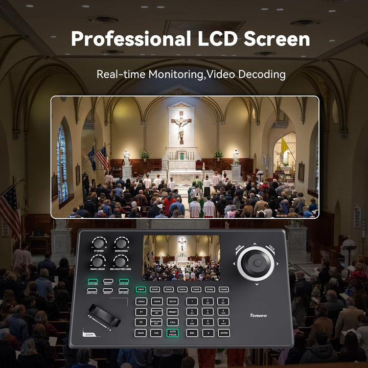 Tenveo NDI PTZ Camera Controller, 5'' LCD Screen Preview, 4...
