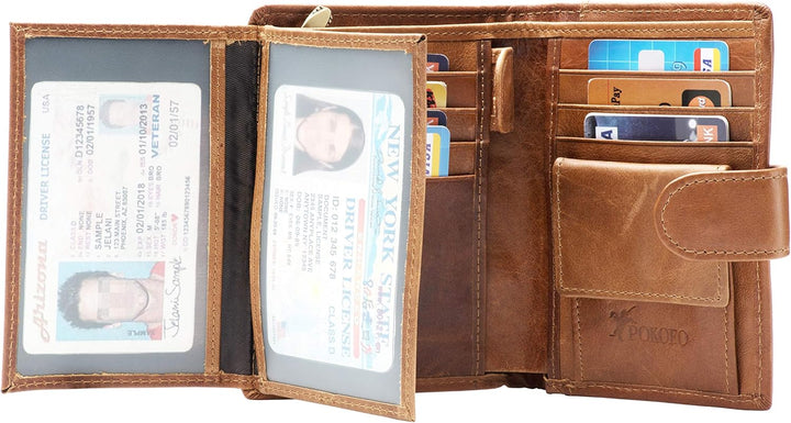 POKOFO Billetera grande de cuero genuino con bloqueo RFID, tarjeter...