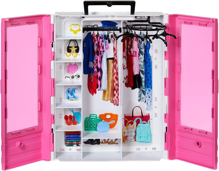 Barbie Fashionistas Ultimate Closet, rosa con estante plegable y as...