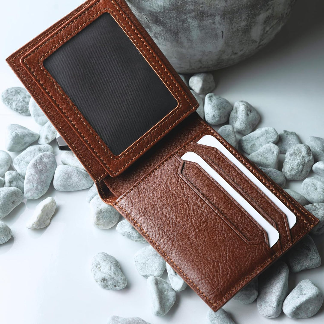 AZURAHIDE ALTO Carteras de cuero plegable para hombre, piel curtida...