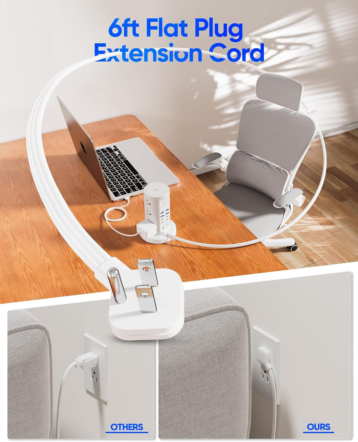 Torre de Regleta de Alimentación, kakyanill Torre Protector contra Sobretensiones 9 Tomas de CA 8 USB (4 USB C), Cable de Extensión Retráctil de 6 Pies, Estación de Carga para Oficina Cuarto de