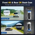 Dash Cam, cámara frontal y trasera 4K+2K Full HD para automóvil con 5G WiFi integrado, pantalla IPS de 3.0 pulgadas, incluye tarjeta de 64 GB, visión nocturna, grabación en bucle