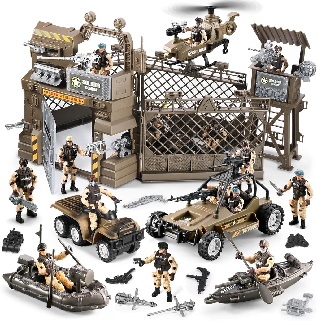 Juguetes 86 en 1 para hombres del ejército para niños 4-7, 6-8, 8-12, base militar, camión