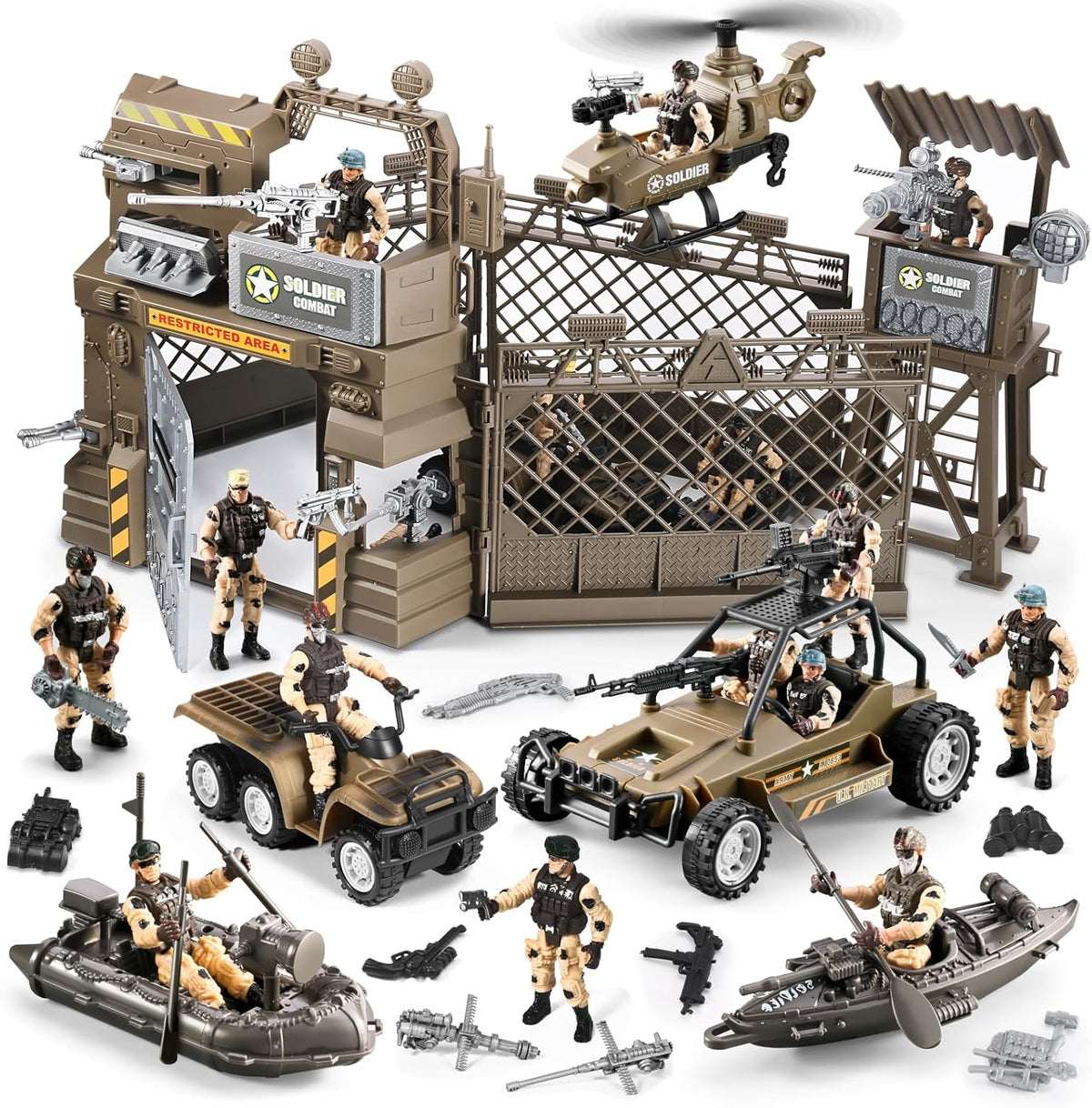 Juguetes 86 en 1 para hombres del ejército para niños 4-7, 6-8, 8-12, base militar, camión
