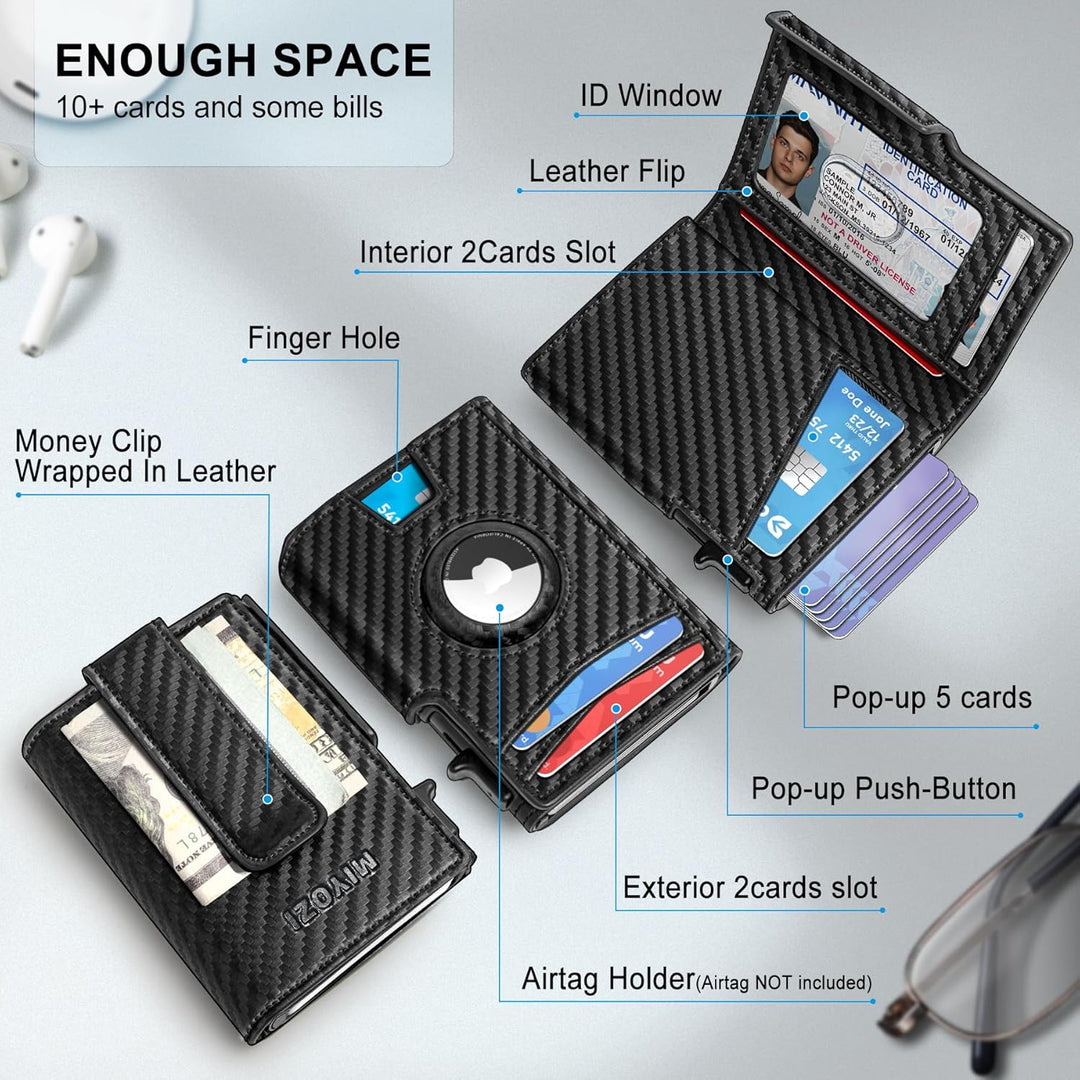 Miyozi - Billetera Airtag para hombre, con clip de dinero, estuche...