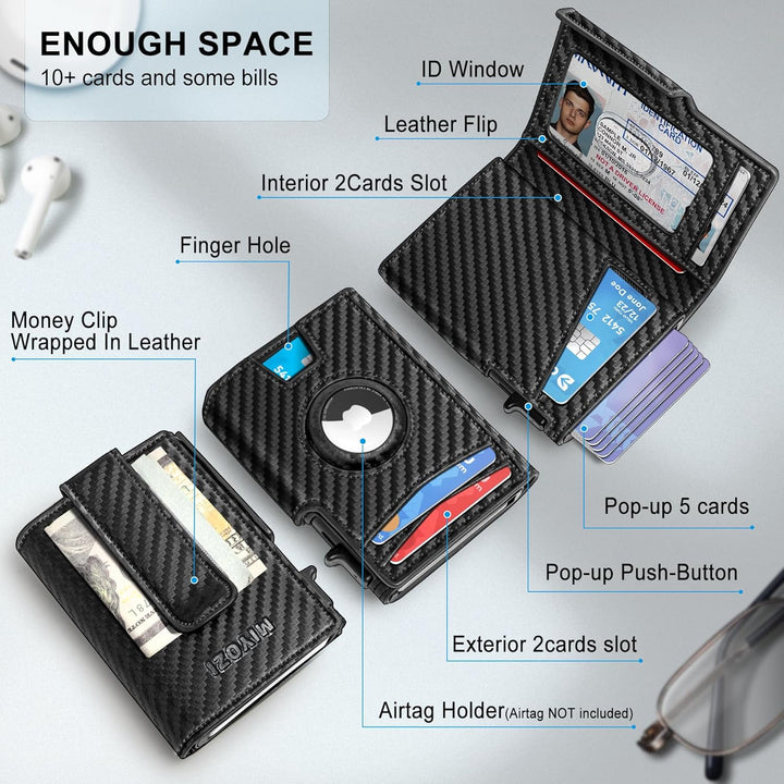Miyozi - Billetera Airtag para hombre, con clip de dinero, estuche...