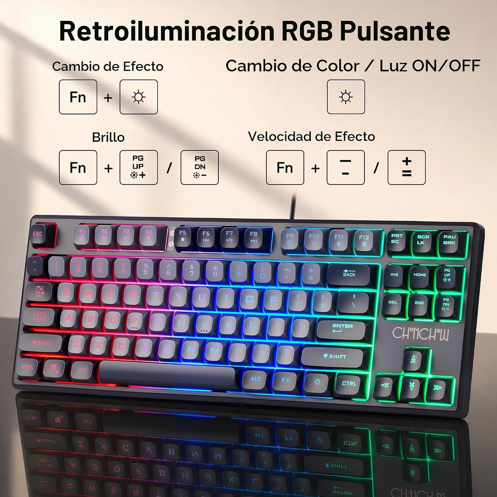CHONCHOW TKL - Combo de teclado y mouse para juegos, juego RGB con cable