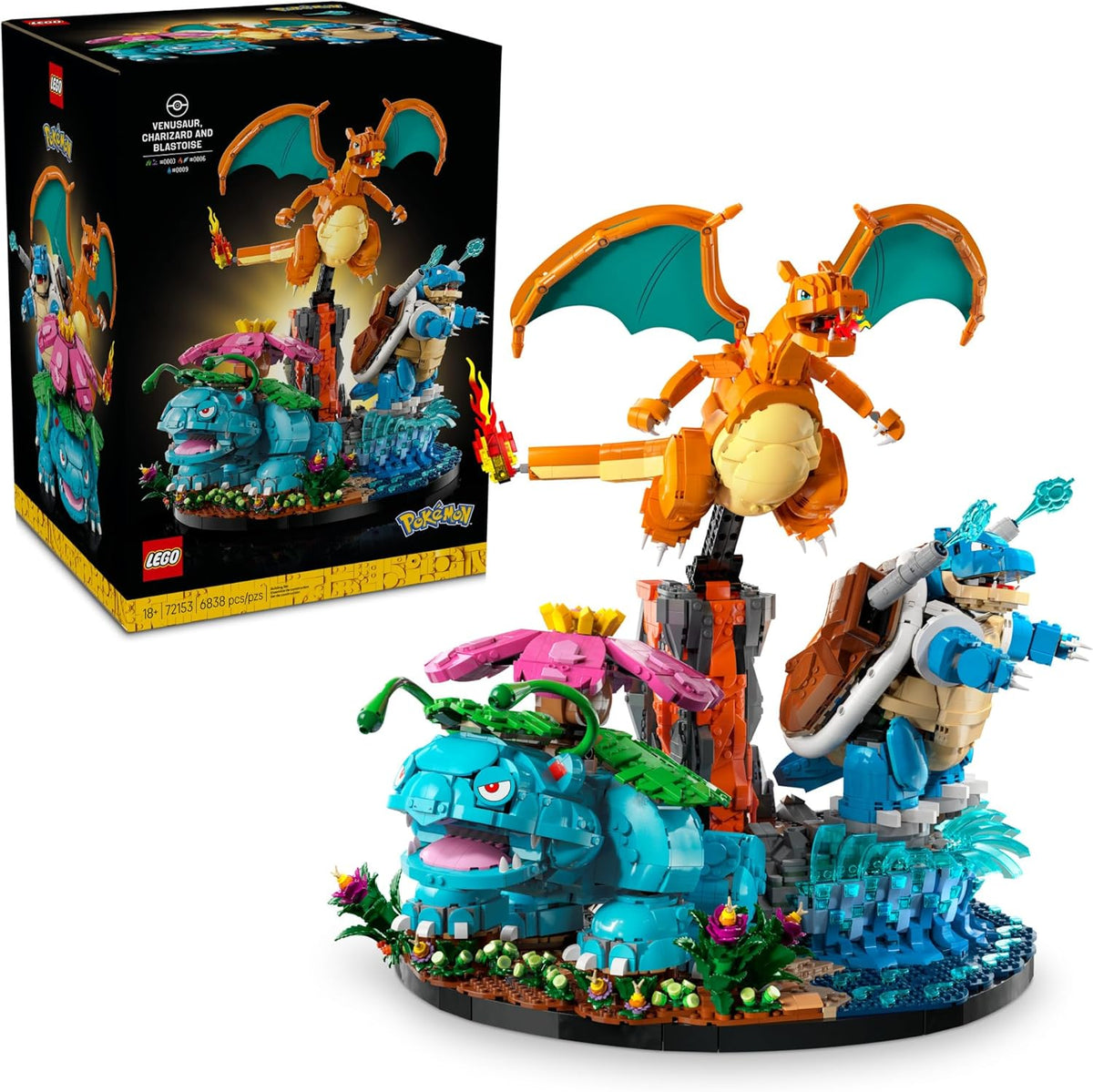 LEGO Pokémon Venusaur, Charizard y Blastoise - Juego de construcción para adultos, a partir de 18 años, figuras coleccionables de Pokémon, idea de regalo para hombres y mujeres - 72153