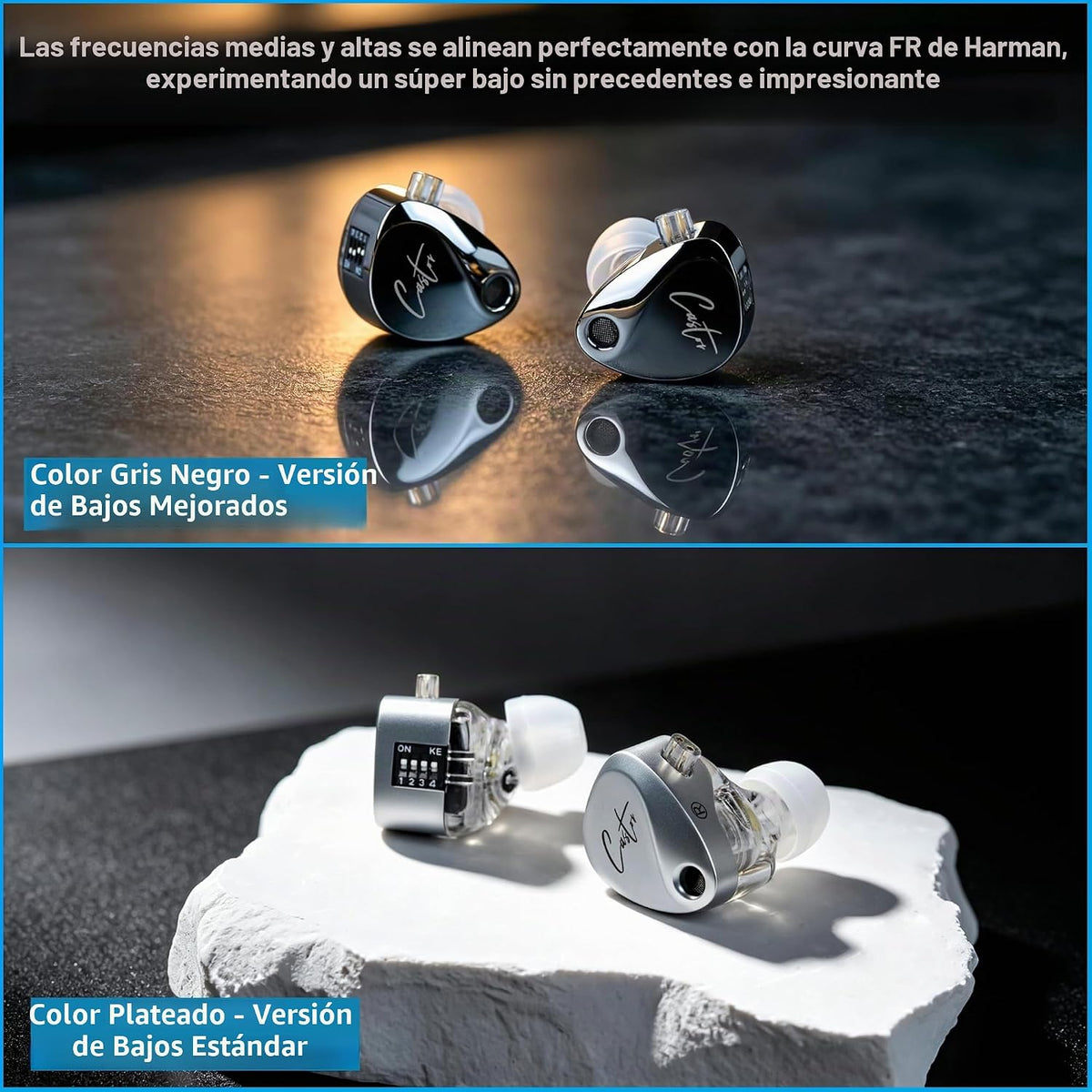 KZ Castor in Ear Monitor, Harman Bass Edition IEM con controladores dinámicos duales, auriculares con cable de sonido sintonizable, auriculares para juegos con interruptor de ajuste de 4 niveles, aislamiento de ruido (graves pesados, sin micrófono)