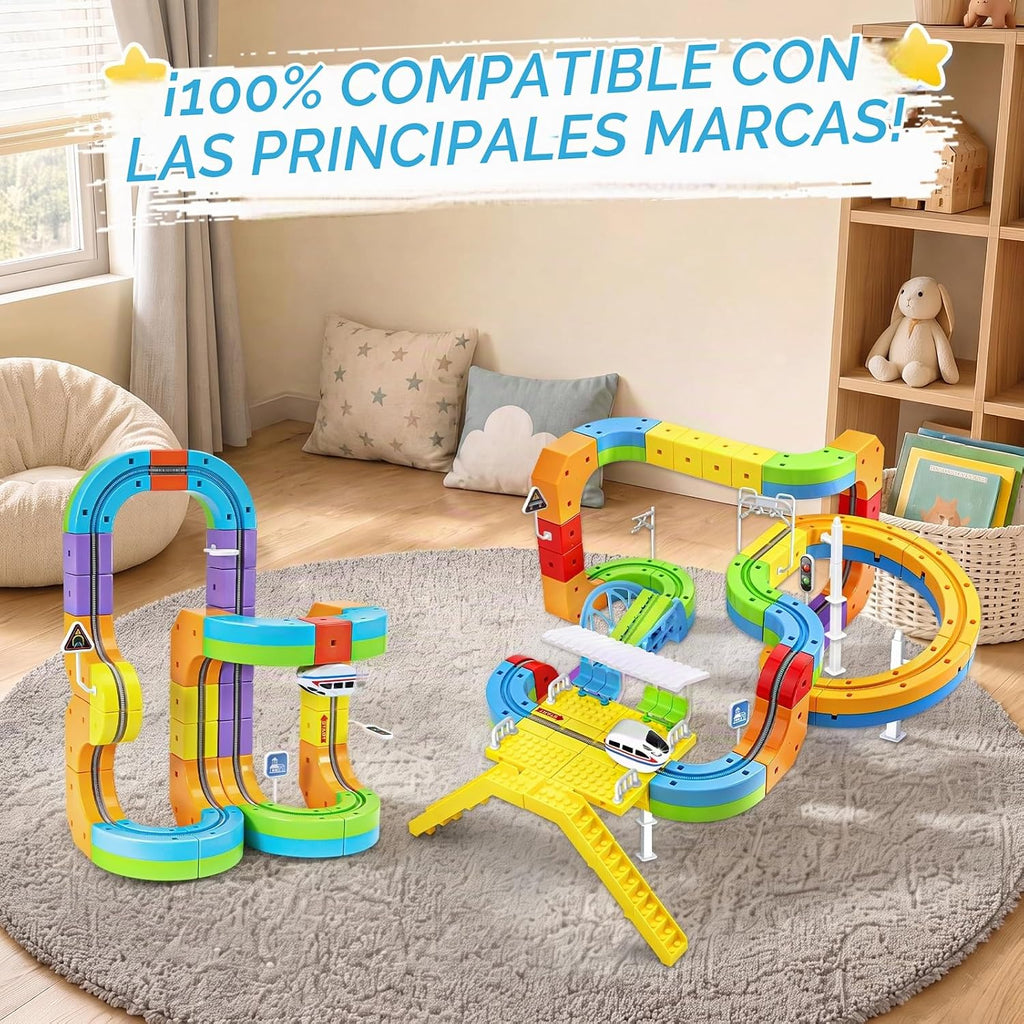 Juego de tren eléctrico para niños, juego de construcción de pistas STEM 3D
