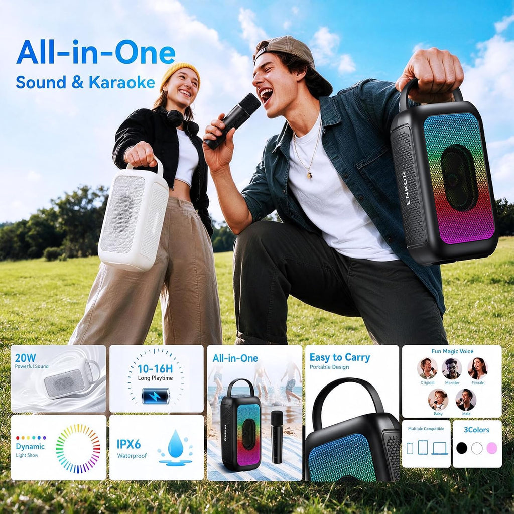 Bobtot Altavoz Bluetooth portátil con micrófono inalámbrico, negro