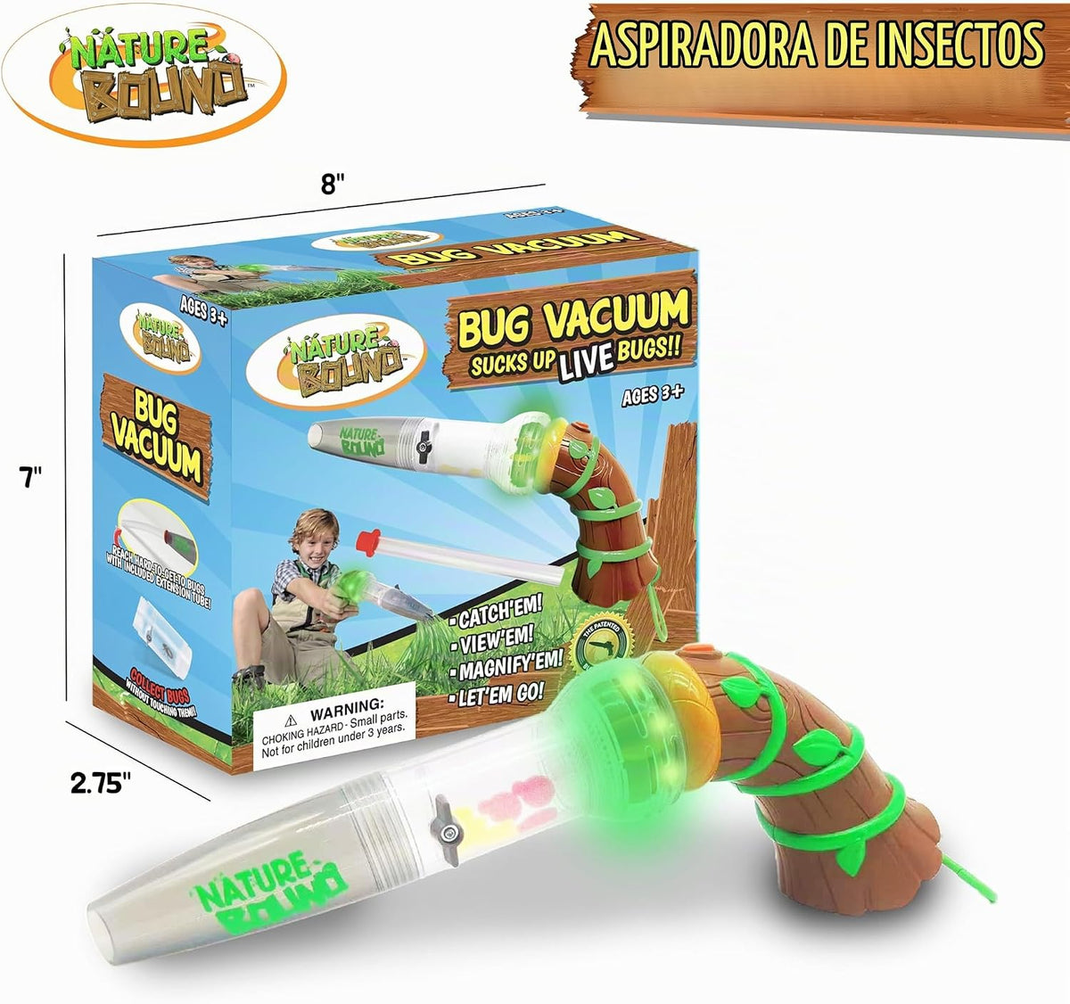 Nature Bound - Juguete para atrapar insectos, aspiradora de insectos ecológica, atrapar y liberar para jugar en interiores y exteriores, edades de 3 a 12, kit completo para niños (Estilo mejorado)