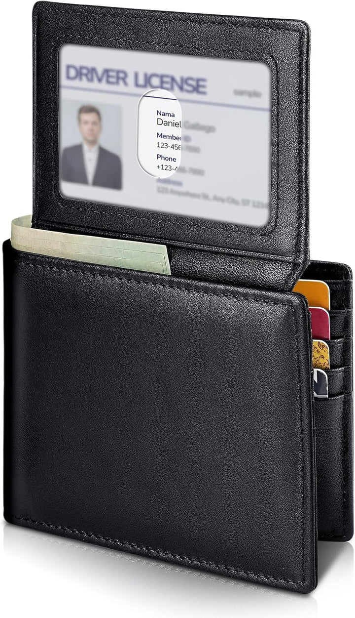 Plinvo Billetera plegable de cuero genuino para hombre con bloqueo...
