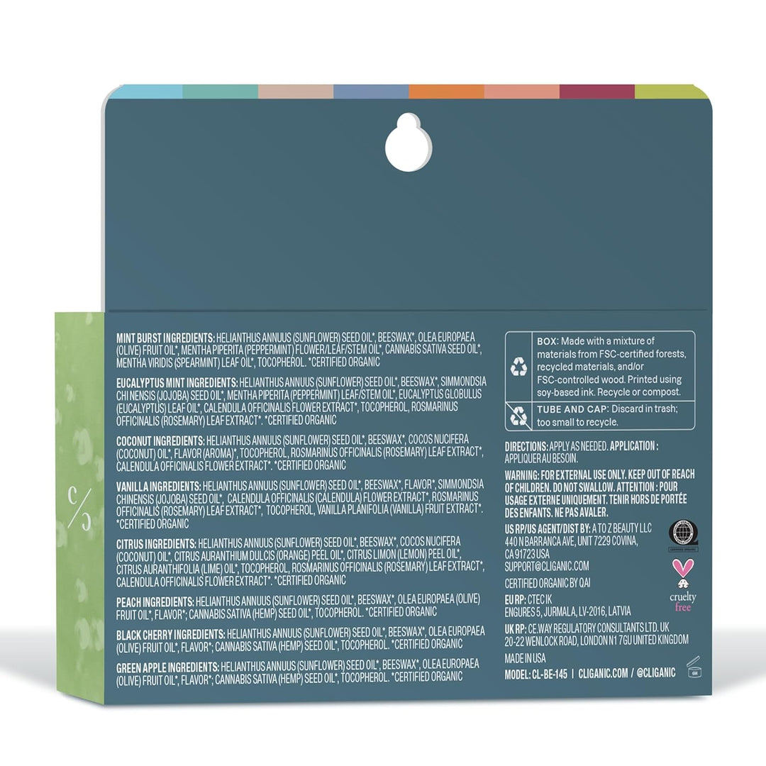 Cliganic Set de bálsamo labial orgánico (recién recogido, 8 sabores...