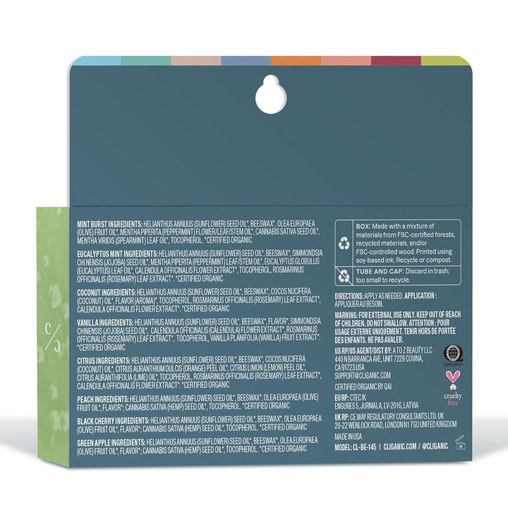 Cliganic Set de bálsamo labial orgánico (recién recogido, 8 sabores...