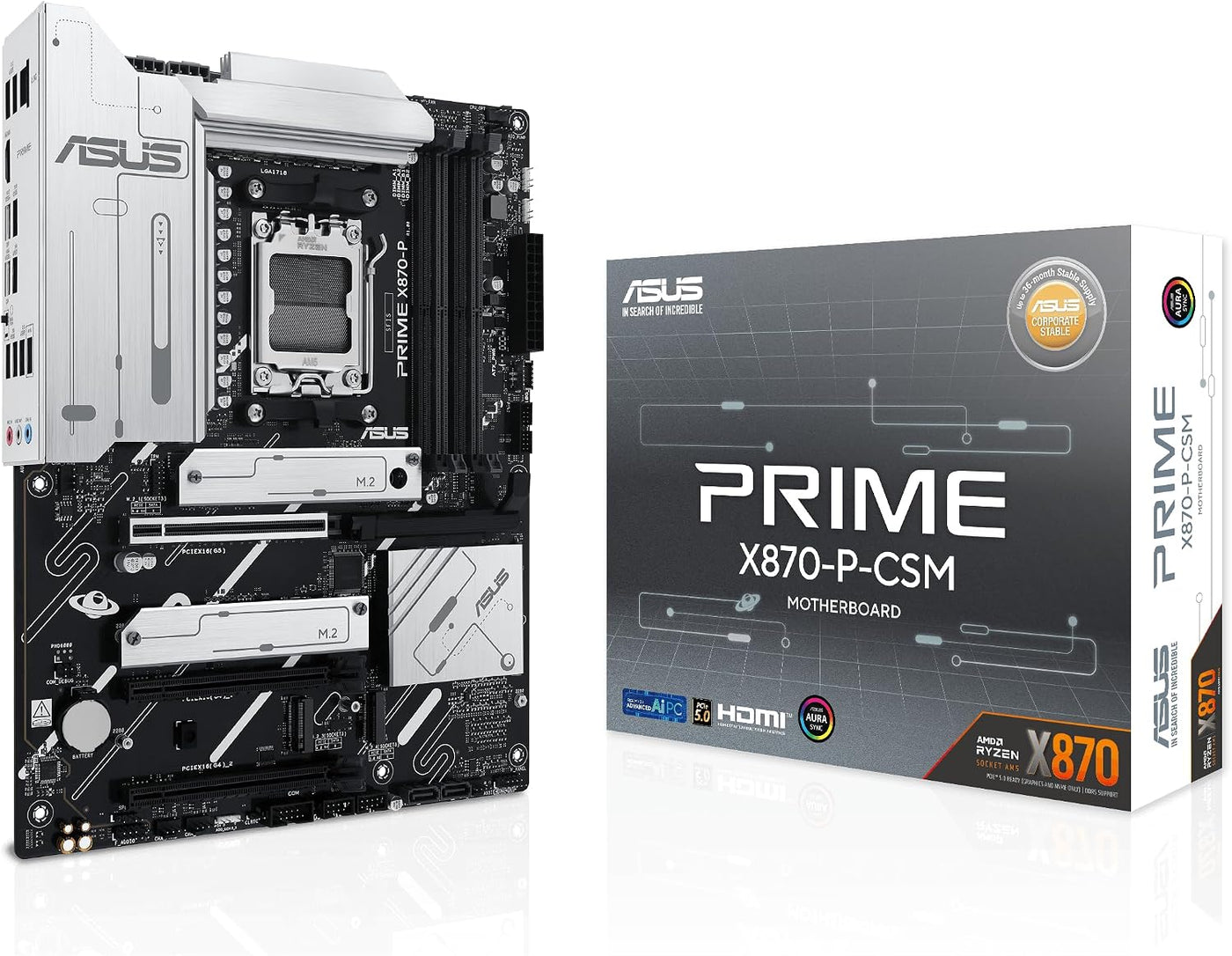 ASUS Prime X870-P-CSM AMD AM5 X870 ATX Business Motherboard, 14+2+1...