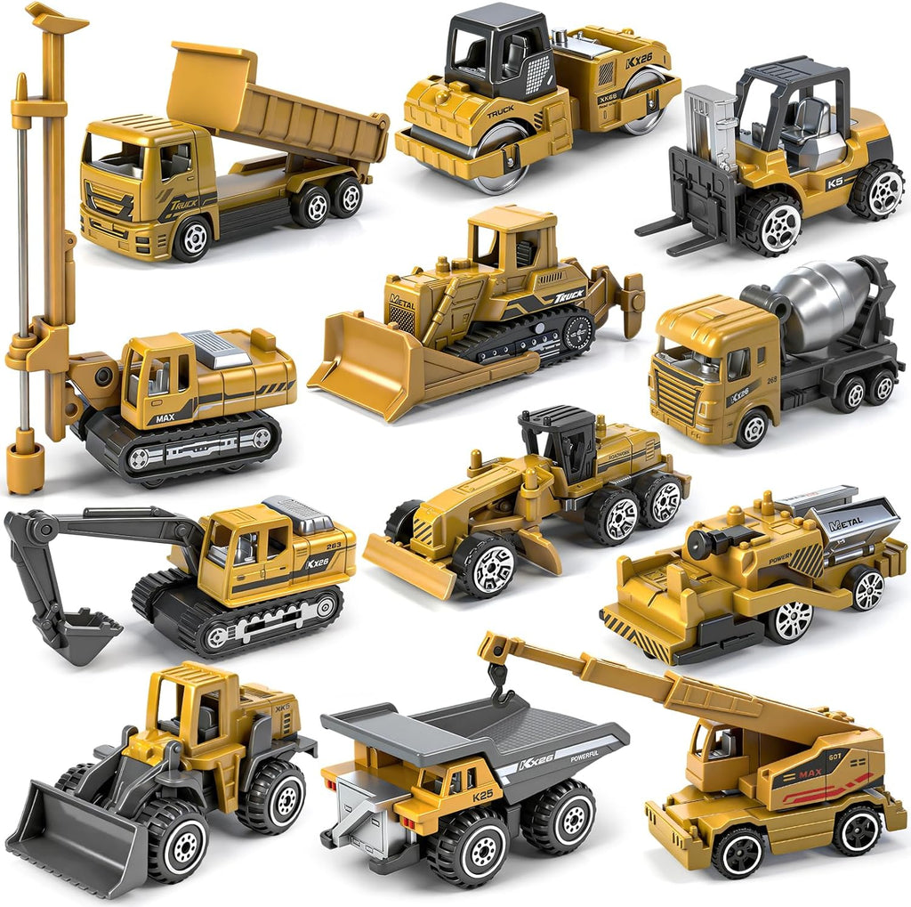 Paquete de 12 juguetes de construcción fundidos a presión, mini autos de