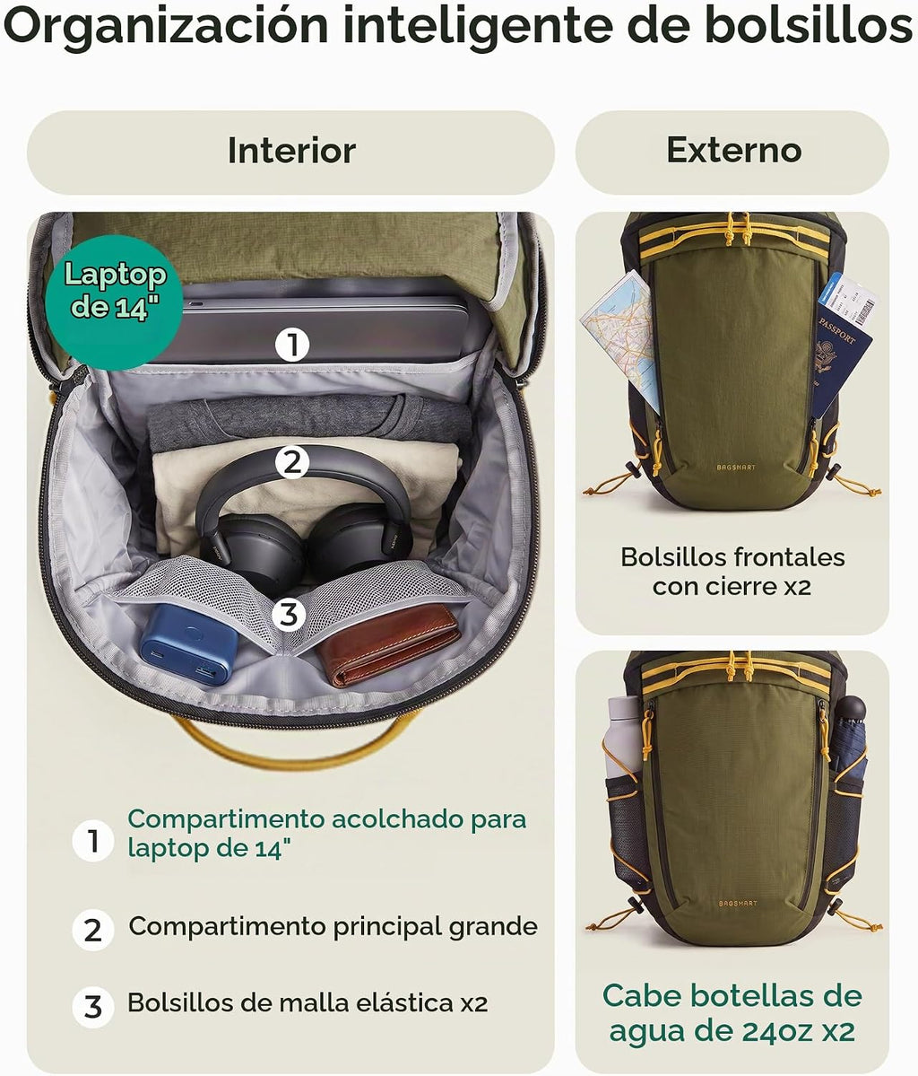 BAGSMART Mochila de viaje de 18L para hombres y mujeres, mochila de