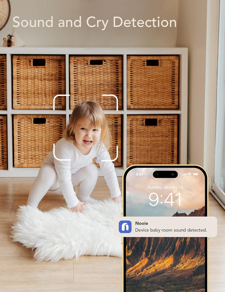 Nooie Monitor de bebé con detección de llanto, cámara y audio, visi...
